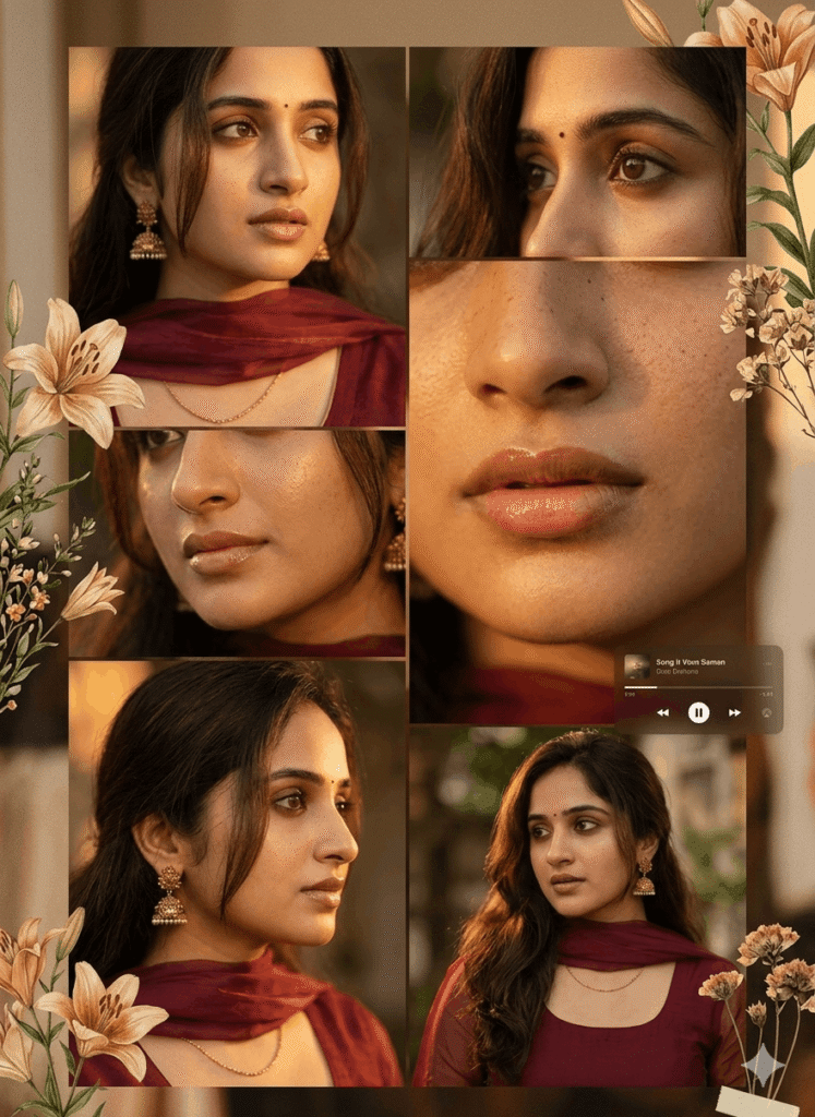 Golden Hour Indian Beauty Portrait Collage Prompt
